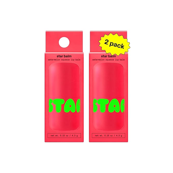 Starface Star Balm Watermelon Squeeze, Hydrating Lip Moisturizer with Shea Butter, Cocoa Butter, and Coconut Oil, Juicy Watermelon Flavor, (0.15 oz), 2 Pack