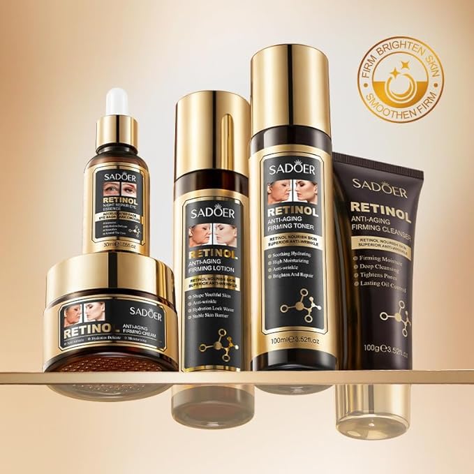 QueenLine 5pcs Retinol Face Toner Essence Cream Facial Lotion Moisture Anti-Aging Serum Cleanser Skin Care Set