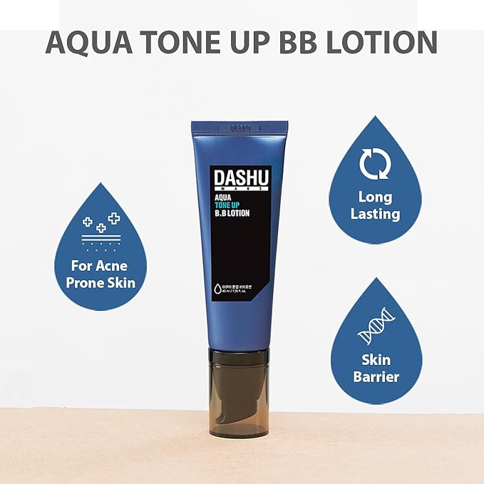 DASHU Korean BB Cream for Men | Aqua Tone-Up BB Lotion | Mens BB Cream with Seawater & Seaweed Extract | Hydrating Tinted Moisturizer for Face | Korean Skin Care (1.35 fl oz)