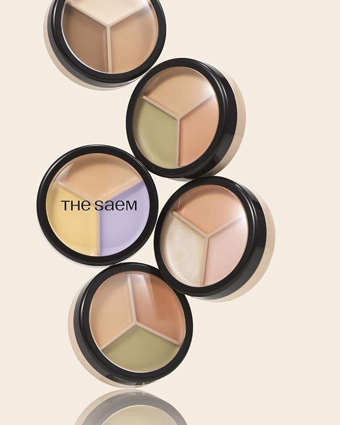THESAEM Cover Perfection Triple Pot Concealer - 02 Contour Beige for 3D Facial Contouring - 3-Color Multi Concealer Palette with Shading & Highlighting - Korean Makeup with Sweet Almond Oil