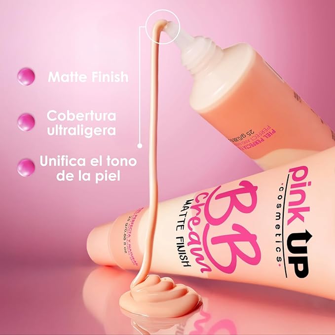 PINK UP BB Cream Matte Finish | BB Cream| Face Make Up | Foundation | Unifies your skin tone in a natural way | Light coverage makeup | Moisturizing | Matte finish | Color Medium | Model PKBBC02