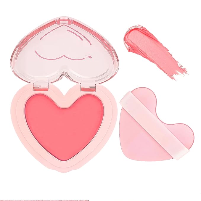 Multi Texture Heart Blush Cream, Liquid, Powder & Jelly Blushl for Cheeks,Beauty-Matte & Natural Finish Cheek Tint & Blush Palette (V3 Retro Chic)