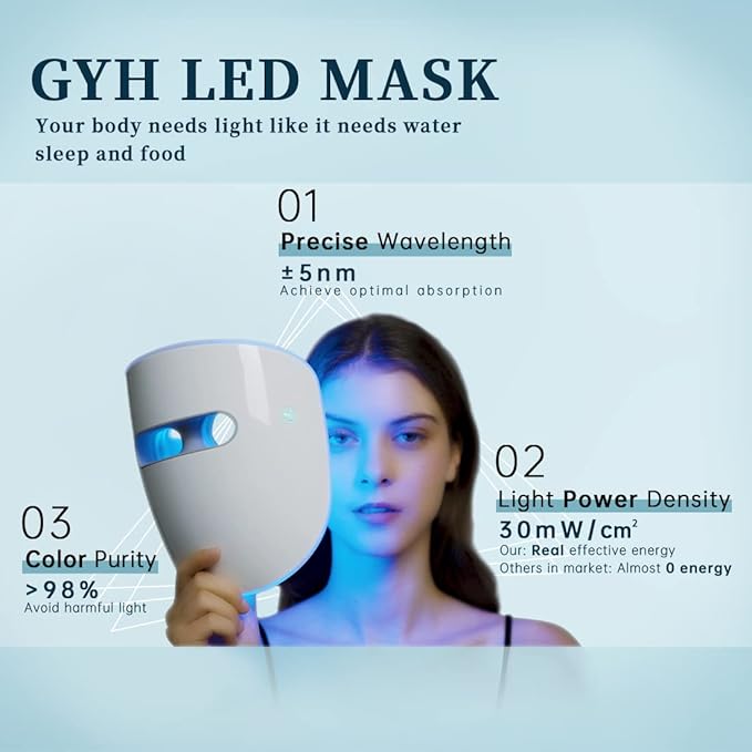 GYH 8-Color LED Face Mask Light Therapy, Red Light Therapy for Face, FSA/HSA Eligible, Wireless High Dose Green, Blue, Infrared Light Therapy Mask for Skin Care & Anti-aging, Cloud-SSS (RB-080)
