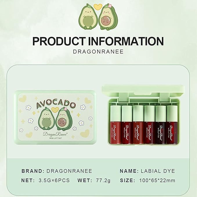 Eakroo 6 Colors Lip Tint Stain Set, Korean Lip Tint Mini Liquid Lipstick for Women, Lip gloss for Girls, Cute Stuff, Blush for Cheeks, Long Lasting, Non-Stick Cup, High Pigment