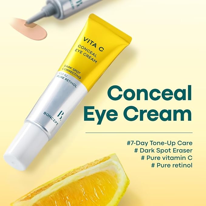 Vita C Conceal Eye Cream - Hydrating Color-Correcting Korean Eye Cream for Dark Circles with Vitamin C, Retinol | Light Medium, Dewy Finish, Medium Coverage | 0.34 fl. oz. / 10ml