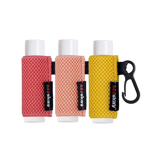 HEYSKAY 3PCS Lip Balm Holder Sleeves Keychain Lipstick Holder Key Chain Lip Gloss Holder Keychain Chapstick Elastic Sleeves