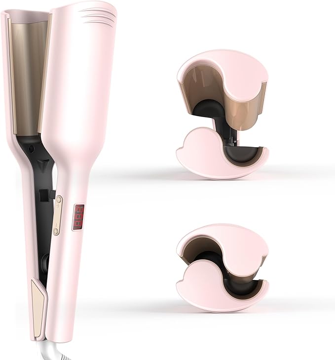 Waver Hair Tool,Mini Waver Curling Iron，Curling Iron Hair Crimper Waver，Ionic Deep Waver Curling Wand with Ceramic 2 Barrel for Women，Double Voltage, Easy to Use, Pink, 1.25 Inch.