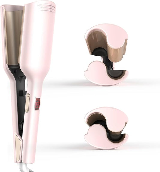 Waver Hair Tool,Mini Waver Curling Iron，Curling Iron Hair Crimper Waver，Ionic Deep Waver Curling Wand with Ceramic 2 Barrel for Women，Double Voltage, Easy to Use, Pink, 1.25 Inch.