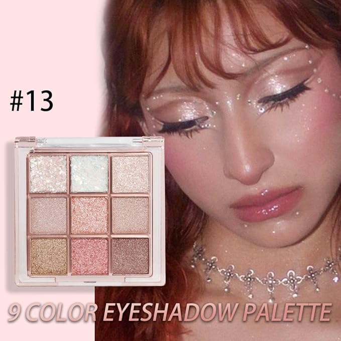 Pink Brown Violet Sparkly Eyeshadow Makeup Palette,Korean Natural Hypoallergenic Glitter Eyeshadow Palette,Highly Pigmented Shimmer Eye Shadow Palette Long Lasting Waterproof Blendable (13#)