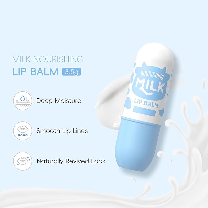 Milk Nourishing Lip Balm, Hydrating Jelly Lipstick, Fade Lip Lines Remove Dead Skin Moisturizing Lip Balm, Prevent Dry & Cracked Lips, Infused with Vitamin E Lip Care Moisture Lip Balm