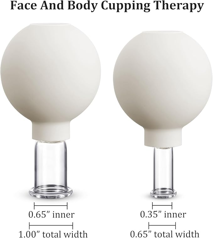Nuanchu 2 Pieces Facial Cupping Set, Glass Cupping Cups Glass Silicone Cups Vacuum Suction for Face Skin Back Shoulder Muscle(1 Inch and 0.4 Inch Diameter,White)