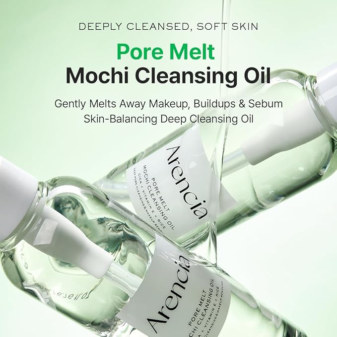 ARENCIA Pore Melt Mochi Makeup-Removing Cleansing Oil, Non-Comedogenic, Rice Amino Acids HD, Vitamin E, Cica, & Ceramide, 6.76 fl oz (Pack of 2)