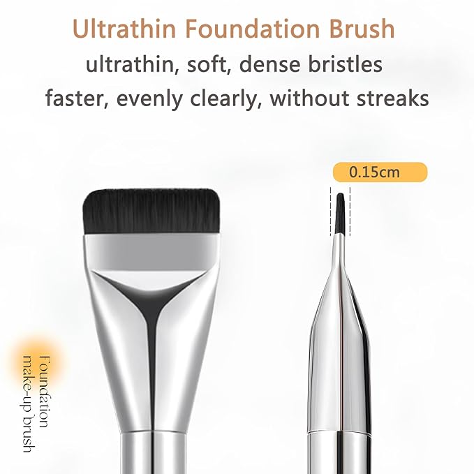 Flat Foundation Brush, Korean Makeup Brush Ultra Thin Spatula Brush Face Makeup Brushes for Liquid Foundation, Blending Cream, Sliver