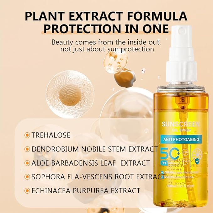 Body Sunscreen Oil Spray SPF 50 - Lightweight, Hydrating, and Glow-Boosting Mist for All Skin Type, 100ml