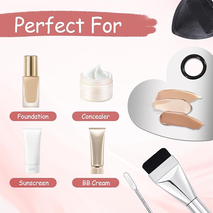 Makeup Mixing Palette Korean Set with Foundation Brush and Spatula, Professional Stainless Steel Heart Makeup Palette Reusable Beauty Tools for Facial Cosmetic,Nail Art,Pigment Blending