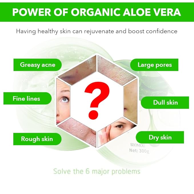 Aloe Vera Gel, Organic Moisturizing Cream Soothing and Hydrating for Face, Skin, Hair & Sunburn Relief, 100% Pure Aloe Gel for All Skin Types-300ml (10.1fl.oz)