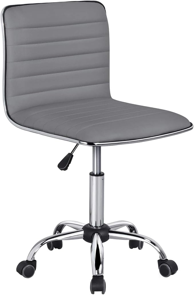 Yaheetech PU Leather Ribbed Armless Task Office Chair, Adjustable Low Back Executive Chair with Wheels Gray