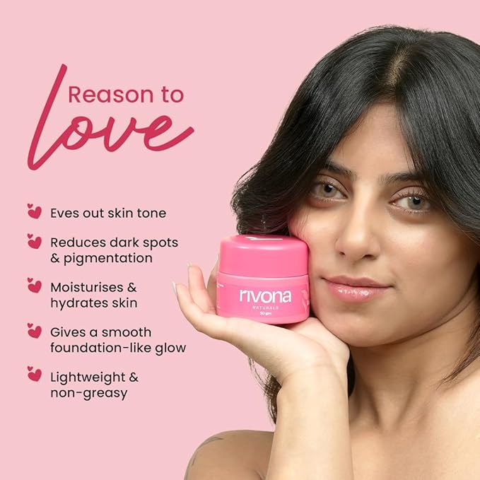 RIVONA NATURALS Bright Pink cream tinted moisturizer - BB cream with Niacinamide and Alpha Arbutin - Light Sheer coverage for healthy glow, oil free 1.7 Oz
