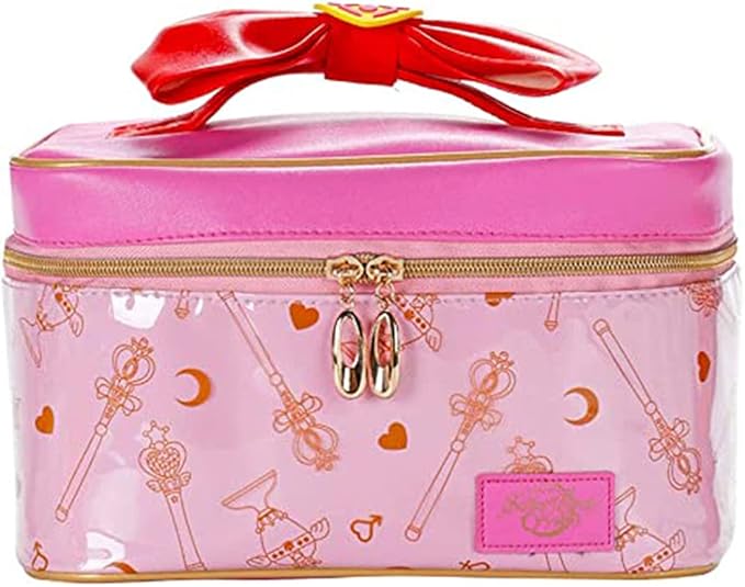 AngelReally Girl Makeup Bag, Cosmetic PU Leather Makeup Bag Portable Travel Cosplay Makeup Bag Organizer Storage Bag Cartoon for Girls Women