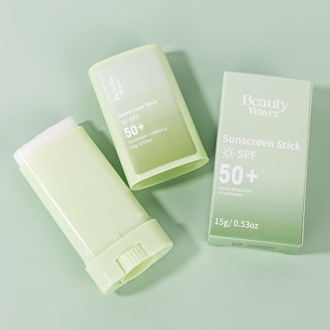 Beauty Wavez Face Sunscreen Stick for Sensitive Skin – Broad Spectrum SPF 50+ with Ceramide & Vitamin E – UVA/UVB Protection, Travel Size