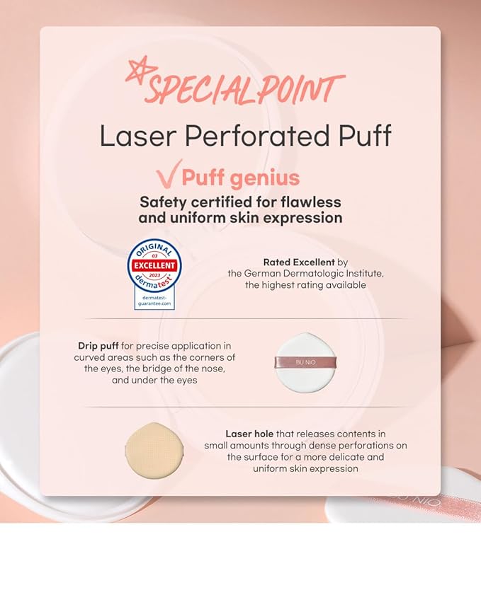 BU:NiO Calming Cool Tone up sun Cushion Foundation SPF50+ CC/BB Cream(0.88FlOz) Transparent&Natural tone-up&Even skin tone-Whitening&Wrinkle Improvement,Derma tested (PINK BEIGE, 0.88Fl Oz( Main))
