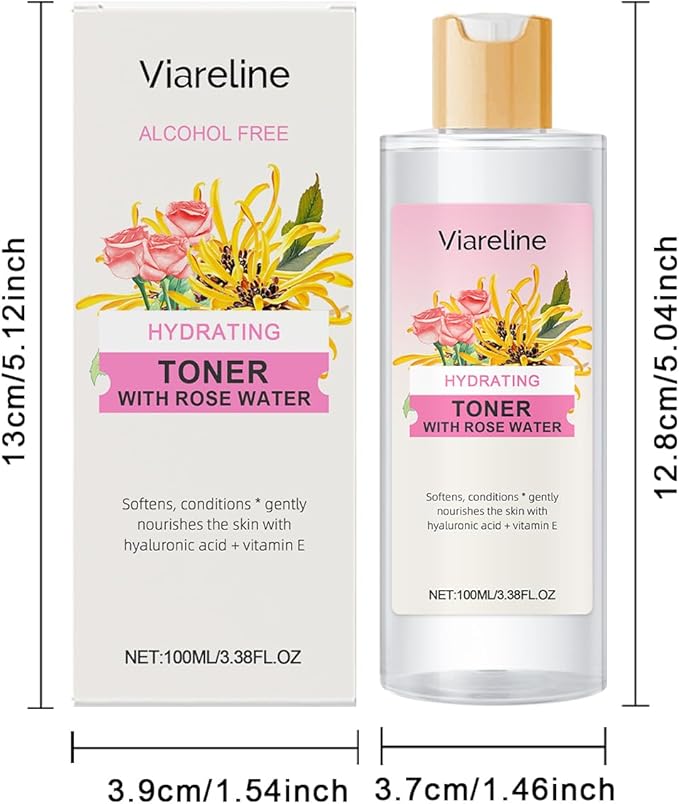 Hydrating Rose Water Toner with Hyaluronic Acid, Alcohol-Free Facial Mist for Daily Moisturizing, 3.38 Fl Oz