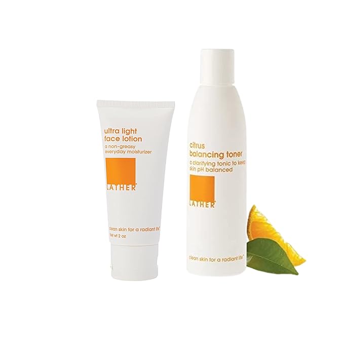 LATHER Ultra Light Face Lotion + Citrus Balancing Toner | Gentle Moisturizer & Facial Toner for Sensitive Skin | Skin Care