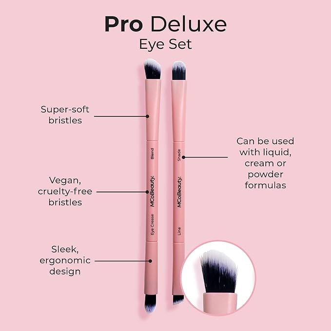 MCoBeauty - Pro Deluxe Eye Set - 4-Piece Professional Eyeshadow Brush Collection for Blending, Lining, Defining & Contouring - Stocking Stuffers, Brochas para Maquillaje, Makeup Brush Set
