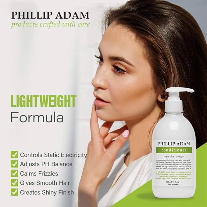 Phillip Adam Apple Cider Vinegar Conditioner for Shiny Hair - No Harsh Preservatives - For All Hair Types - 12 Ounce