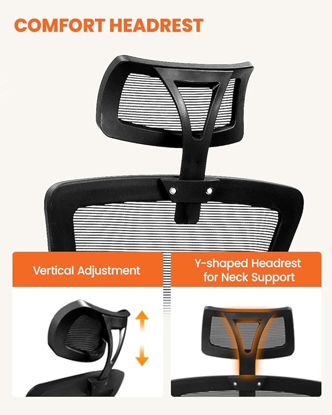 NEO Chair Office Chair High Back Desk Chair Comfy Gaming Computer Mesh Seat with Ergonomic Lumbar Adjustable Headrest Rolling Flip-up Armrests and Wheels (All Black)