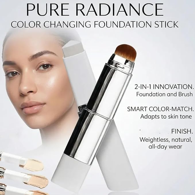 Tryskintle Foundation, Korean Color-Changing Foundation Stick, Cream Stick V White Korean Color-Changing Foundation Stick, 2 in 1 Foundation Sticks with Brush (Ivory)