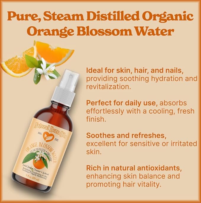 Orange Blossom Water, 1 Gallon, Organic, Steam-Distilled, Pure Floral Hydrosol, Facial Toner & Cleanser, with Sprayer. Natural Born Oils.