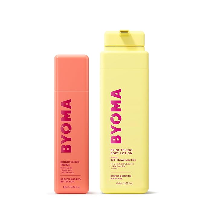 BYOMA Brightening Toner & Body Lotion Bundle - Exfoliating Face Toner + Moisturizing Body Cream with Niacinamide & Azelaic Acid - Hydrates, Evens Tone & Supports Barrier - 5.07 + 13.52 fl oz