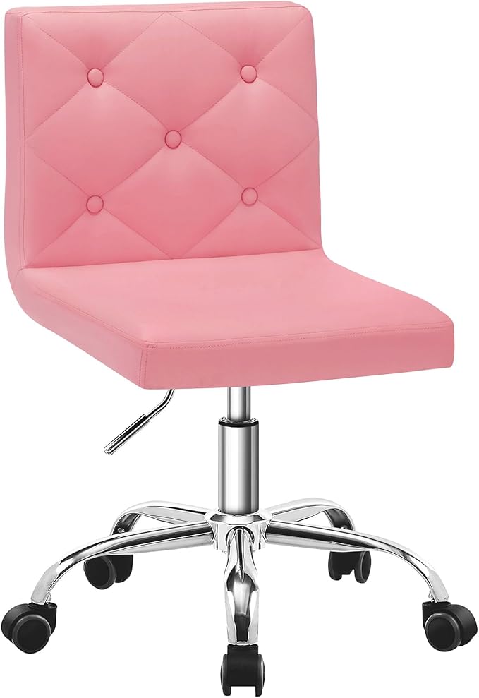 VECELO PU Leather Mid-Back Armless Vanity Chair Adjustable Height 360° Rolling Swivel for Home Office Work