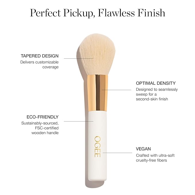 Ogee Makeup Brush Bundle - Includes Professional Quality Blender, Base, Powder, Precision Brush, and Makeup Cleanser