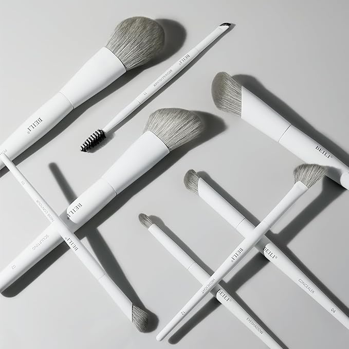 BEILI 12Pcs White Makeup Brush Set, Premium Synthetic Brushes for Foundation, Blending, Eyeshadow, Contour, Blush, and Eyeliner, Luxury Gift-Ready