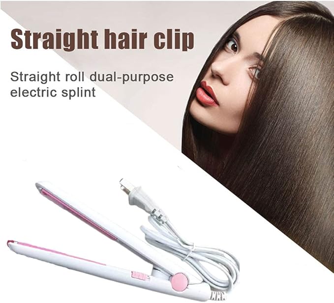 Mini Hair Straightener, 2 in 1 Mini Curling Iron Portable Travel Hair Straightener Heating Curler Hair Styling Tool for Short Hair，Home or Salon (White)