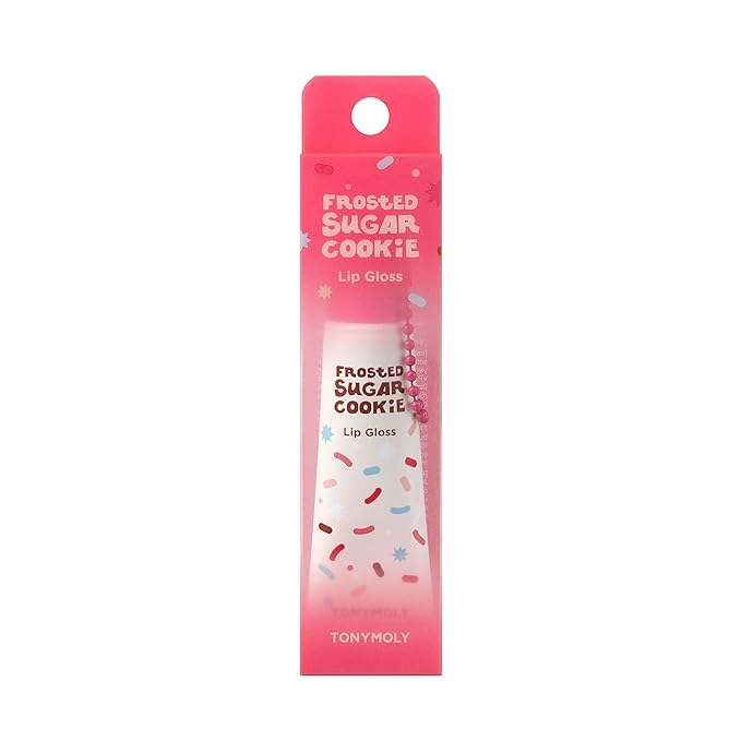 TONYMOLY Frosted Sugar Cookie Lip Gloss Key Chain – Hydrating, Non-Sticky Gloss with Soft Apricot Tint & Golden Shimmer – Holiday Limited Edition