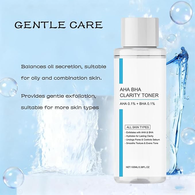 AHA BHA Clarity Toner, Hydro Moisture Essence Toner, Exfoliating and Clean Pores Tone with Sodium Hyaluronate, Salicylic Acid, Centella Asiatica Extract, Niacinamide(3.38floz/pcs) (Pcs)