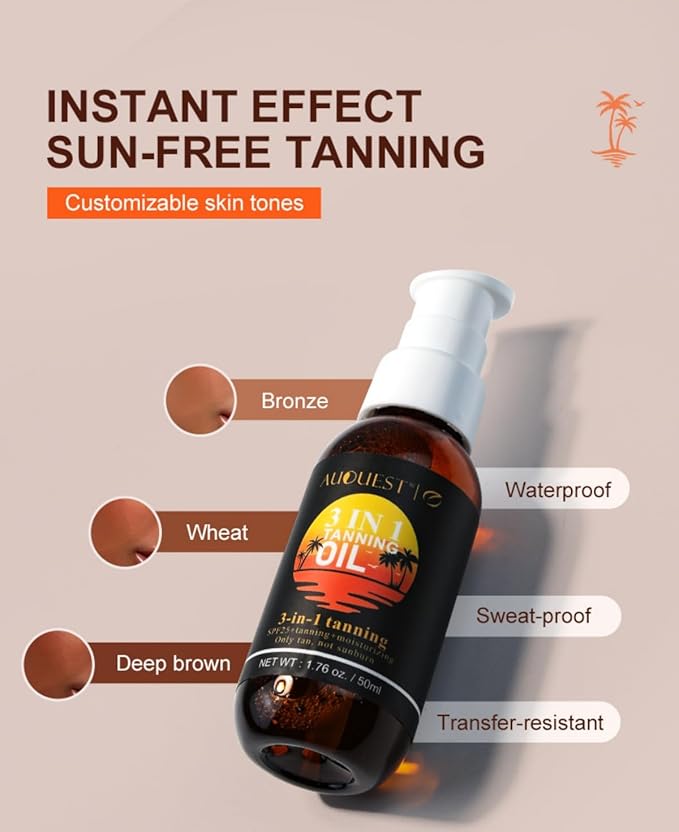 3-in-1 Tanning Oil,Summer Beach Tanning Aid Dark Brown Bronze Body Tanning Oil.Lotion Black Bronzer Oil for Body SPF 25+, Skin-Firming Tanning Lotion for Face Body, Hydrating After Sun Lotion (1(pcs))