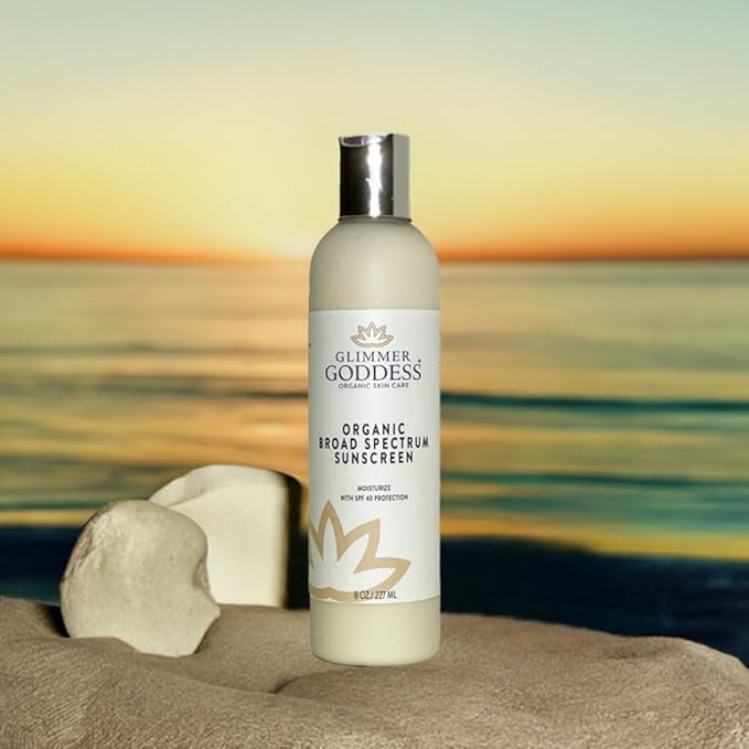 Glimmer Goddess Glow Organic Shimmer Sunscreen - Reef-Safe SPF 40+ Broad Spectrum Protection, 8 oz - Vegan, Cruelty-Free