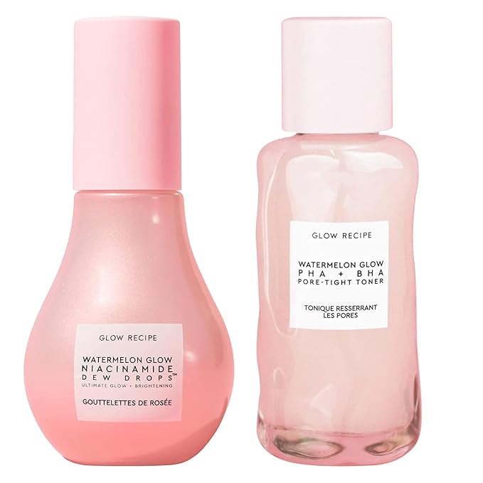 Glow Recipe Niacinamide Dew Drops Facial Serum & Illuminating Makeup Primer (40 ml) + Mini Watermelon Glow PHA + BHA Facial Toner & Pore Minimizer with Hyaluronic Acid (40 ml)