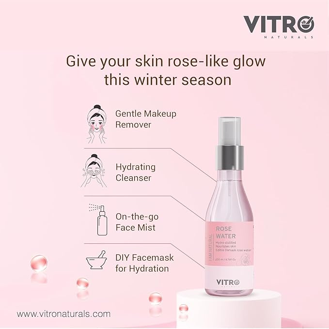 Rose Water Spray for Face | 200 ml/6.76 Fl Oz, Pack of 2 | Pure Gulab Jal | No Additives, Chemicals, or Preservatives | Natural Toner for Hydrated, Glowing Skin | Hydro Distilled