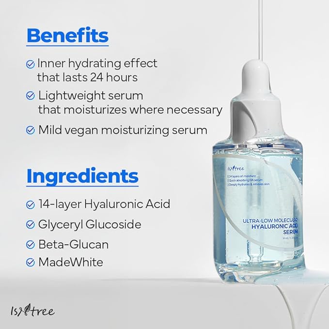 ISNTREE Ultra-Low Molecular Hyaluronic Acid Toner 300ml, 10.14 fl oz + Ultra-Low Molecular Hyaluronic Acid Serum 50ml, 1.69 fl oz