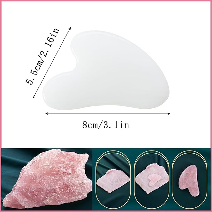 Gua Sha Jade Stone Gua Sha Massage Tool, Guasha Tool for Face and Body Skin Massage. Tools for SPA Acupuncture, Pink Stone for Body Face Neck and Eye, Skin Care Gift for Woman (White)