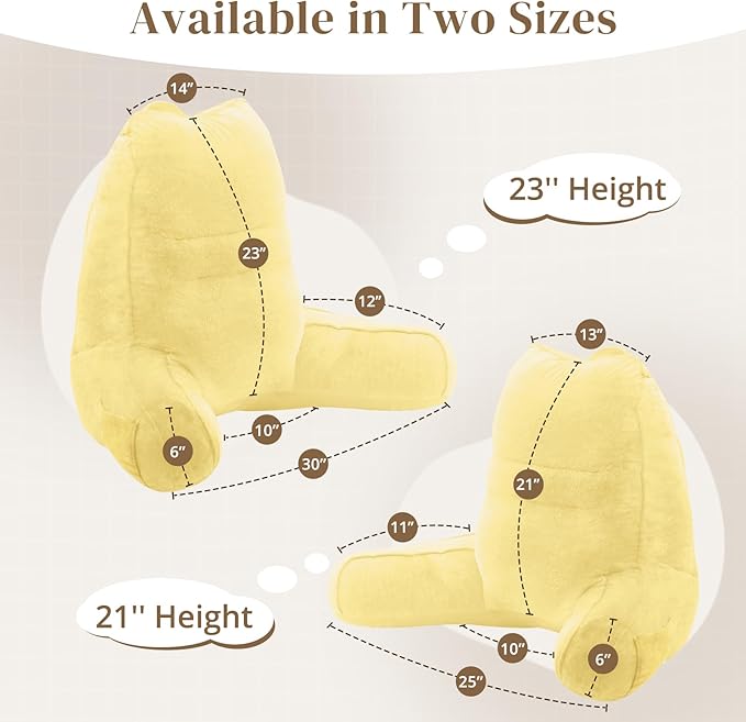 Sasttie Reading Pillow, Pillows for Reading or Relaxing – Ergonomic Support for Head, Neck, Back, and Lumbar, 23-Inch, Light Yellow
