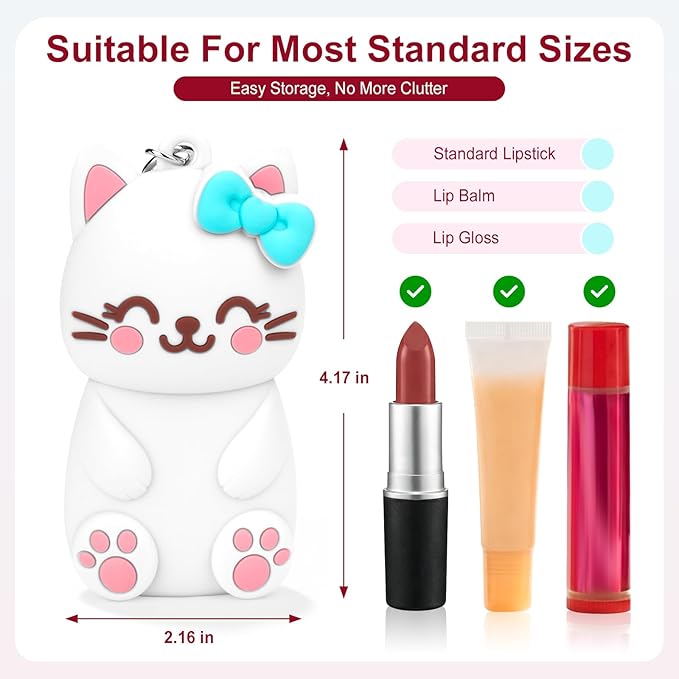 BrainKer Chapstick Holder Key Chain Cute Cartoon Design Lip Balm Holder Keychain Storage Bag Silicone Lip Gloss Holder Case