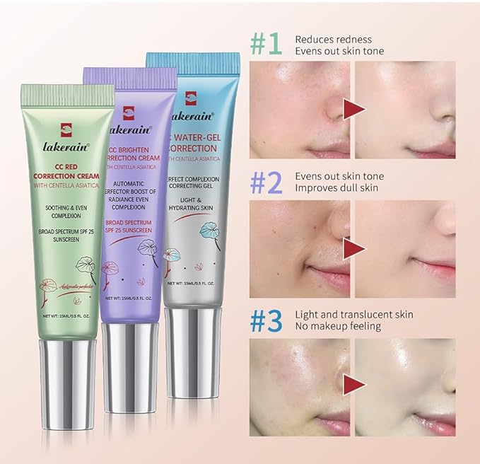 Corlo CC Cream, Color Correcting Cream with SPF 25, Even Skin Tone Makeup and Skin Care, Hydrating Serum Coverage Lightweight Foundation, Invisible Pores Concealer (Purple, 0)
