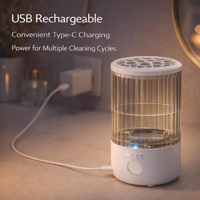 Makeup Brush Cleaner Machine, Automatic Electric Makeup Brush Cleaner with 4 Adjustable Speeds, Deep Cleaning Device, Portable USB Rechargeable