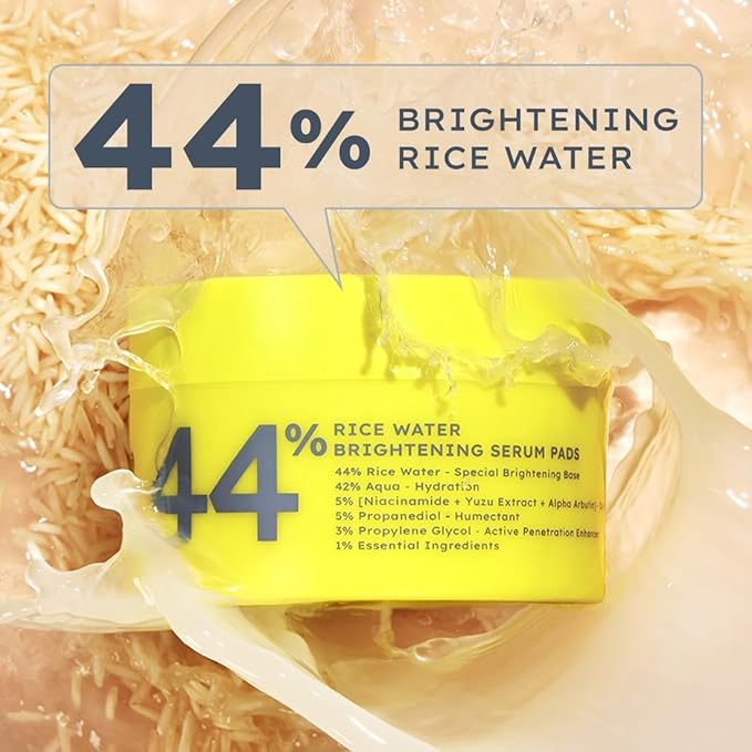 Hyphen-44% Rice Water Brightening Face Serum Pads | 5% Niacinamide & Alpha Arbutin to Reduces Dark Spots & Pigmentation | Toner Pads with Serum for Glowing Glass Skin | All Skin Types - 50 count